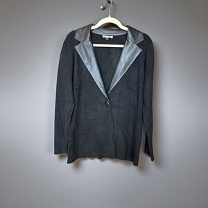 Sioni Black Blazer with Vegan Leather Collar Size Small